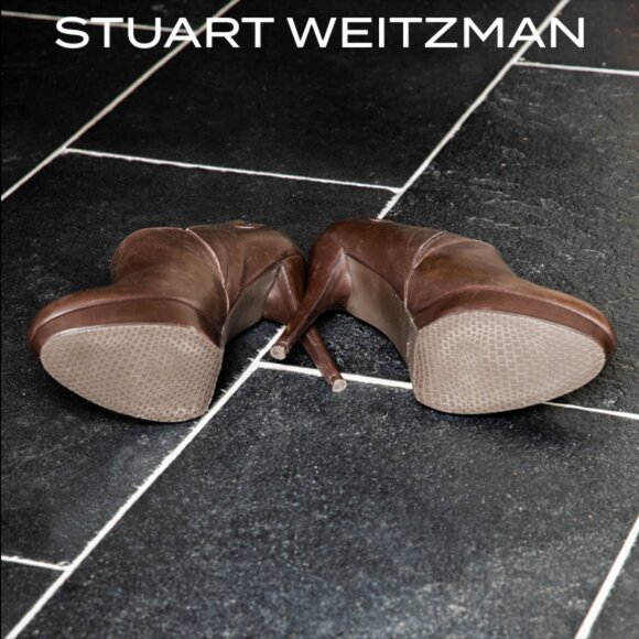 Stuart Weitzman Chocolate Brown Platform Leather Booties - size 11 Narrow - Picture 4 of 4